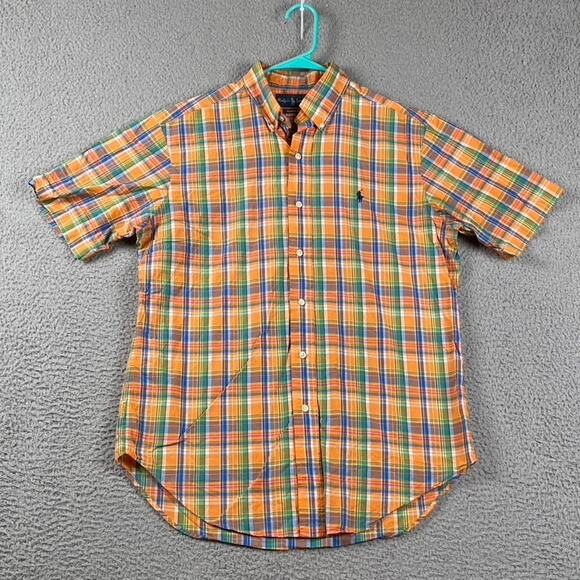 VTG Ralph Lauren Classic Fit Button Down Men's Medium Orange Plaid Preppy - Picture 2 of 8